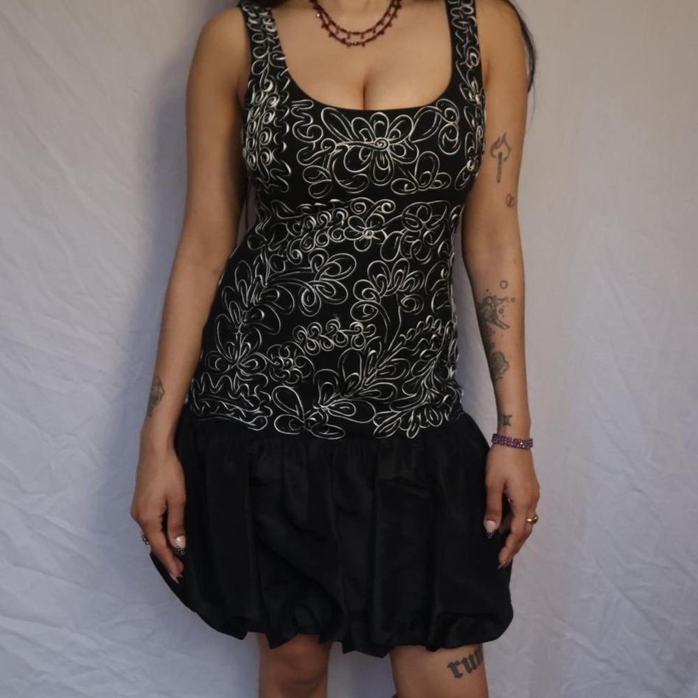 SUE WONG 3D Floral Soutache Bubble Dress